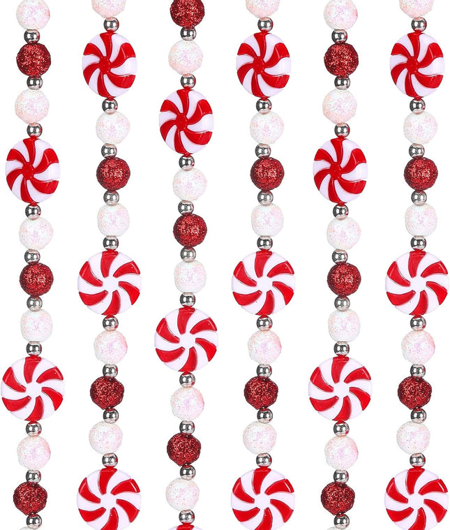 16 Feet Christmas Candy Cane Garland Christmas Tree Peppermint Ornaments Candy Garland Wreaths Christmas Ball Garland Xmas Bead Hanging Ornaments for Holiday Party Fireplace Home Decor(Candy)