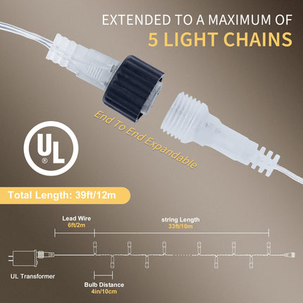 Warm White String Lights 33ft 100 LED with 8 Modes, Waterproof Plug in Twinkle Fairy Lights Indoor Outdoor for Holiday, Wedding Party, Birthday and Christmas Decor-Warm White