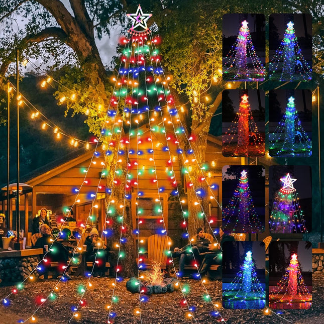 Outdoor Christmas Decorations, 350 LED Multicolor Twinkling Waterfall Christmas Lights, 8 Light Modes, 12.67FT Christmas Decorations Light for Outdoor, Indoor, Xmas Tree, Yard, Home, Party, Garden
