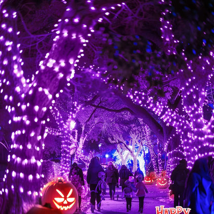 Battery Operated Halloween Indoor String Lights, 8 ft 20 LED Purple Mini Cluster Tree Lights with Timer, Indoor Outdoor Patio Garland Window Decor for Party Christmas Halloween Decorations