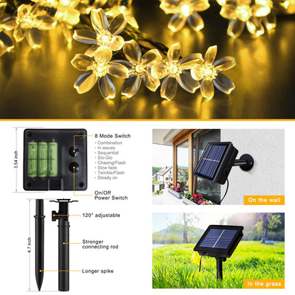 JMEXSUSS Solar Net Lights with Flower Outdoor Waterproof, 5 x 5ft Solar Net Bush Lights Outdoor Mesh Lights, 8 Modes Net Christmas Lights for Bushes, Warm White