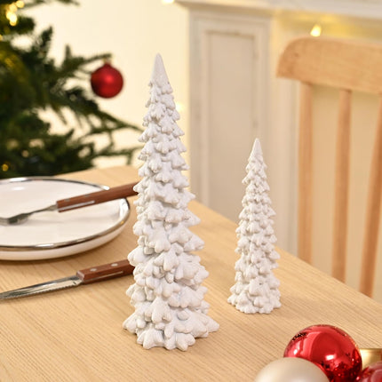 Resin White Christmas Tree Figurines, 2Pcs Small Christmas Tree for Tabletop, Decorative Christmas Tree Set with Glitter, Mini Xmas Trees for Mantle Indoor Decor, DIY Winter Village