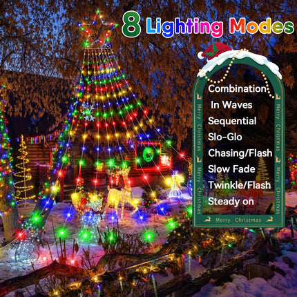 Christmas Decorations Lights 696 LED 24FT Christmas Lights Outdoor with 9 Strands Waterfall Lights 8 Modes IP65 Waterproof for Xmas Yard Garden Holiday Wedding Party