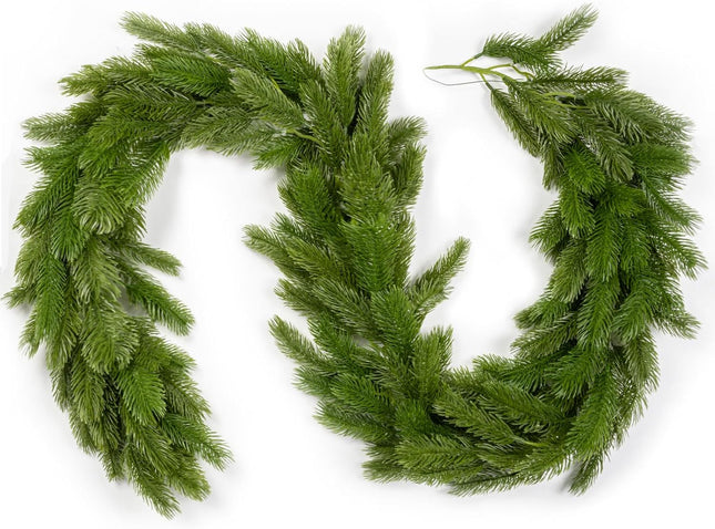 Christmas Rattan Garland, Norfolk Pine Garland Artificail Christmas Garland Branches Holiday Decorations Pine Garland for Doors Christmas Trees Indoor and Outdoor (Green)