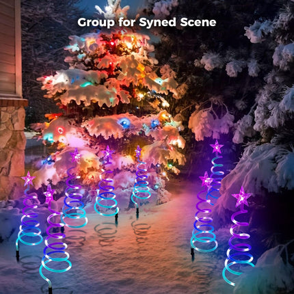 8 Pack Christmas Pathway Lights Outdoor,Smart Spiral Christmas Tree Pathway Lights,Outdoor Christmas Decorations or Yard Patio Walkway Garden Decor APP Control Music Schedule Waterproof