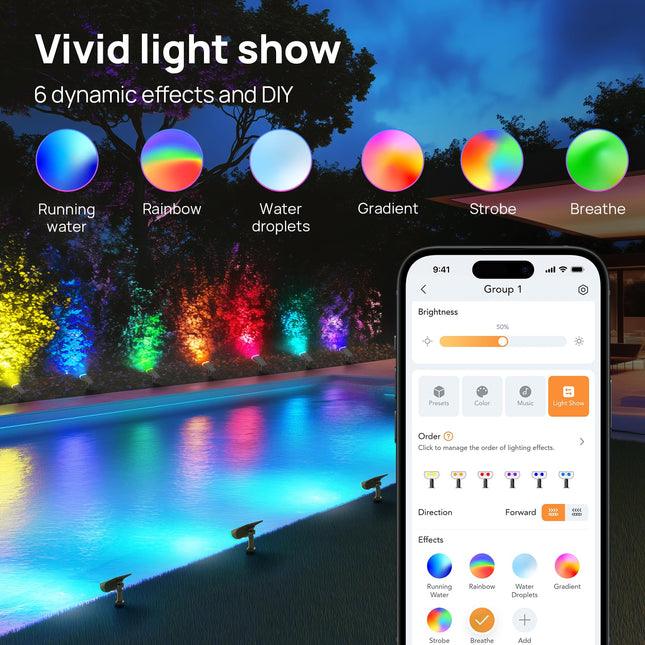 Linkind Smart Solar Lights Outdoor SL5, Color Changing Solar Spotlight for Christmas Decorations, APP Control Landscape Lights, IP65 Solar Spot Lights Outdoor, Solar Christmas Lights for Yard(6 Pack)