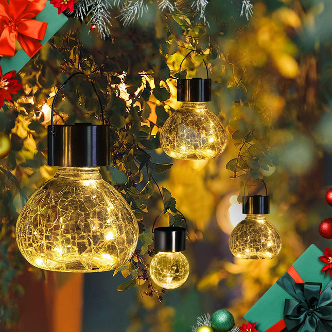 GIGALUMI Hanging Solar Lantern, 4 Pack Solar Christmas Decoration, Hanging Solar Lights Outdoor Waterproof, Garden Decor for Lawn, Garden, Yard, Tree (Warm White)