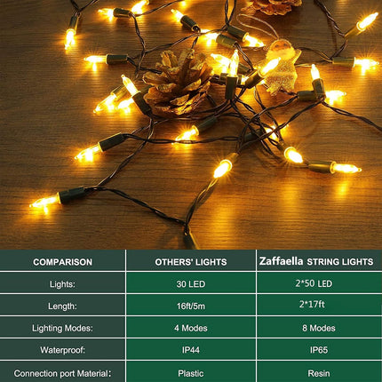 Battery Operated Christmas Lights, 2 Pack 17ft 50 LED Mini String Lights with 8 Modes Auto-Timer, Waterproof Tree Lights for Outdoor Indoor Xmas Holiday Wreath Garden Decor, Warm White