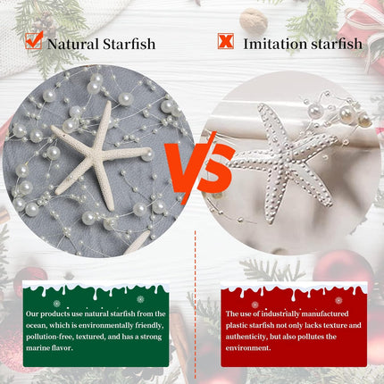Beaded Starfish Garland Christmas Decorations 2M/80 Natural Starfish Christmas Beaded Garland with 6PCS Finger Starfish for Christmas Tree Ornaments Home Decoration Beach Party Mermaid Garland
