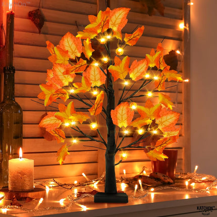 KatchOn, Artificial Maple Tree with Lights - 24 Inch 24 LED Lighted Fall Tree Light Up Maple Leaf Tree for Fall Decorations for Home, Office Autumn Trees With Lights for Thanksgiving Decorations
