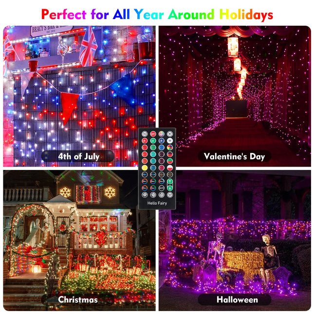 Color Change Smart Christmas Lights, 99FT 300 LED RGB Christmas String Lights Outdoor Indoor with Music Sync, Remote & App Control & Timer, Dimmable Tree Party Lights