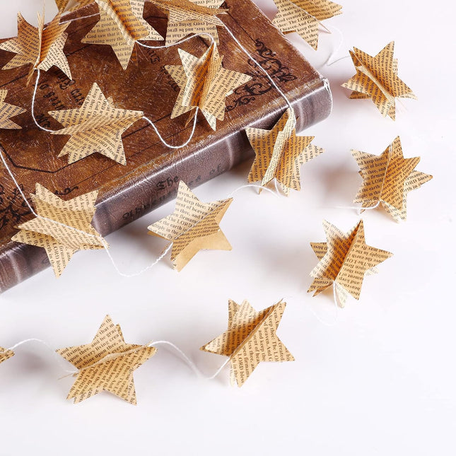 4 Pack Star Garland Recycled Books Vintage Pages Garland spaper Bunting Party Holiday Christmas Strand String Banner Wedding Decorate(Vintage)