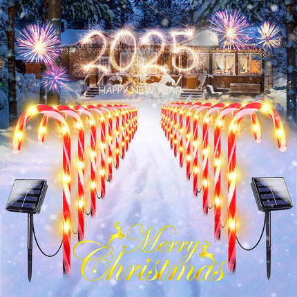 24 Pack d Solar Christmas Candy Cane Lights Waterproof, Christmas Lights Outdoor Pathway Stake Lights with 8 Modes, Solar Lights for Outside Yard Walkway Garden Christmas Decorations