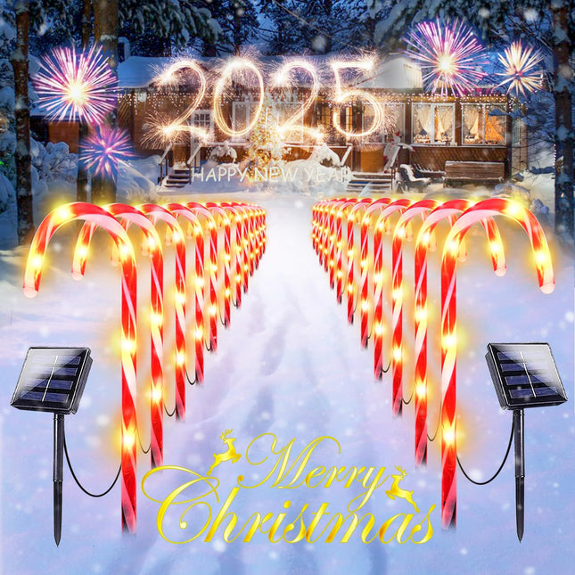 24 Pack d Solar Christmas Candy Cane Lights Waterproof, Christmas Lights Outdoor Pathway Stake Lights with 8 Modes, Solar Lights for Outside Yard Walkway Garden Christmas Decorations