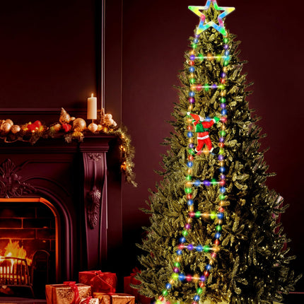Christmas LED Ladder Lights, 10ft Christmas Decorative Light with Climbing Santa Claus, Christmas Decorations Lights for Indoor Outdoor Garden Xmas Tree Decor (Star-A)
