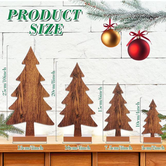 Sawysine 4 Pcs Wooden Christmas Tree Tabletop Decor Rustic Wood Christmas Trees Table Centerpieces Christmas Tiered Tray Decor Wood Trees with Rectangular Base for Xmas Winter Holiday (White)