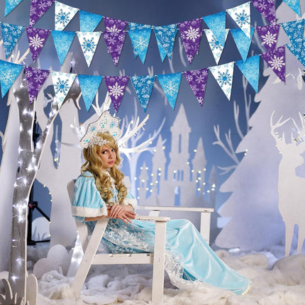 Hestya 49 ft Snowflakes Frozen Party Banner Winter Snow Pennant Banner Snow Paper Triangle Flags Banner Snowflake Garland Banner for Snowflake Wedding Christmas Birthday Party Decoration Supplies