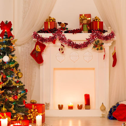39.4 Feet Christmas Tinsel Garland Metallic Twist Garland Shiny Hanging Garland Ornaments for Christmas Tree Party Supplies Indoor and Outdoor Decoration(Red)