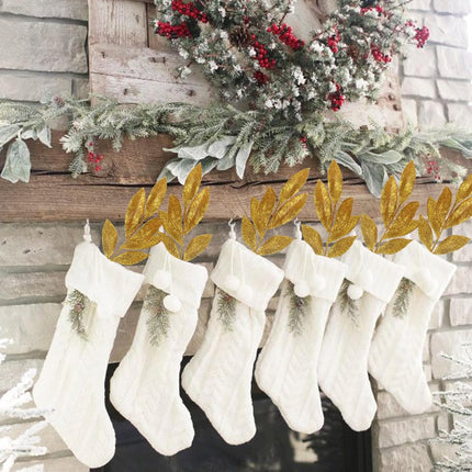 Felice Arts 6 Pack Artificial Golden Glitter Leaves 13" Fake Christmas Picks Decorative Glitter Sticks for Vase Christmas Tree DIY Wreath Crafts Fireplace Decor