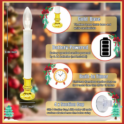 4 Pack Christmas Window Candles Lights, Battery Operated LED Window Candles with Timer (6 On/18 Off), Bright Warm White C26 3V LED Bulbs Window Candles Lights for Christmas Window Wedding Home Decor