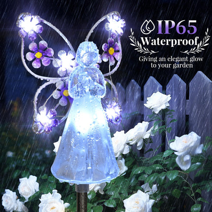 GIGALUMI Solar Angel Garden Stake Lights - 2 Pack Angel Solar Lights Outdoor Garden, Eternal Light Angel with 7 LEDs for Cemetery Grave Decorations, Memorial , Christmas Yard Art, Sympathy s