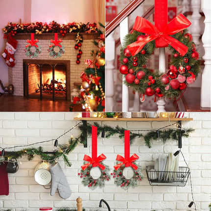 6Pcs 9" Christmas Wreaths Small Christmas Wreaths for Kitchen cabinets Mini Wreaths with Red Ribbon Christmas Candle Ring with Pine Cone, Red Berry & Pine Needle Decor for Christmas Decorations