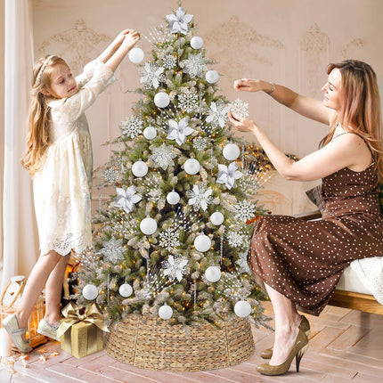 ‎LHMTQVK 92PCS Christmas Decorations, Christmas Tree Ornaments, Christmas Balls, Snowflake Decor, Hanging Clear Acrylic Crystal, Artificial Christmas Flowers, Glitter Berry Stems (White)