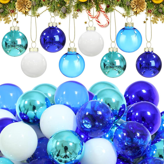Tioncy 32 Pieces 1 Inch Mini Glass Christmas Ornaments Balls Shiny Christmas Balls Mini Christmas Tree Ornaments Hanging Tiny Colorful Ball Decoration Pendant for Xmas (Multi Blue, White)