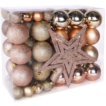 Rose Gold Christmas Ornaments, 69 PCS Christmas Tree Decorations Set, Christmas Balls Ornaments with a Tree Topper Star, Rose Gold Christmas Holiday and Party Decoration