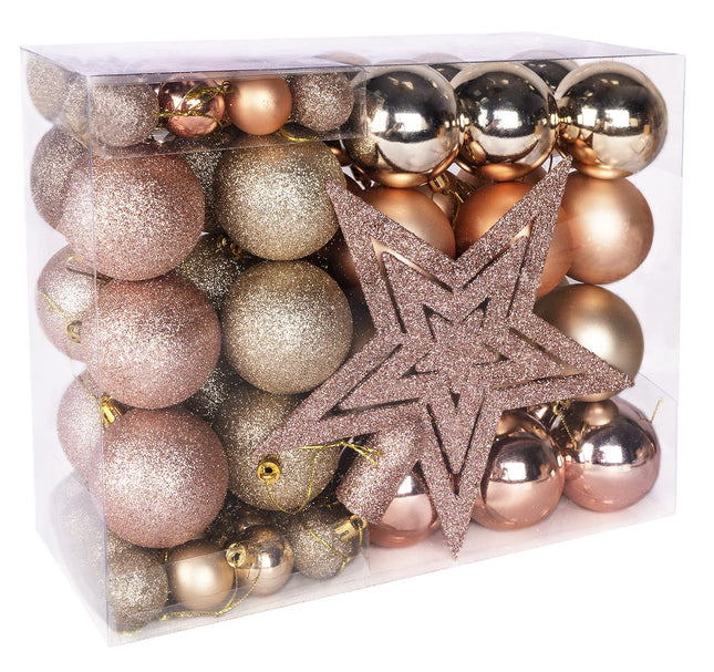 Rose Gold Christmas Ornaments, 69 PCS Christmas Tree Decorations Set, Christmas Balls Ornaments with a Tree Topper Star, Rose Gold Christmas Holiday and Party Decoration