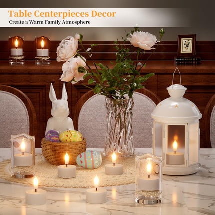 Rechargeable Flameless Tea Lights Candles with Charging Station 6Pcs Battery Tea Lights Candles with Remote & Timer LED Tealight Candles Flickering Realistic for Home Christmas Wedding Decor - White