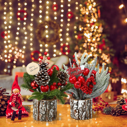 2 Pcs Mini Christmas Tree Table Top Christmas Tree Small Christmas Tree, Tree Decorations with Christmas Ornaments for Home Thanksgiving Christmas Party Decor, Red, Indoor (Classic)