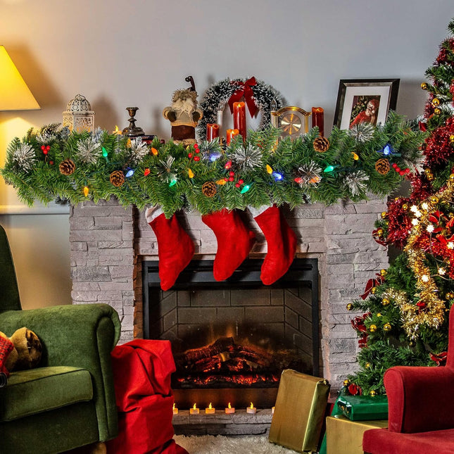 9 Feet Christmas Garland with 50 Multicolor Lights, Artificial Pine Garland with LED String Lights (Multicolor Light)
