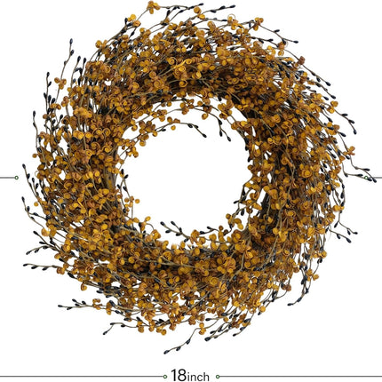 Idyllic 18 Inch Yellow Berries Leaves Wreath for Front Door, All-Season Wreath for Indoor and Outdoor