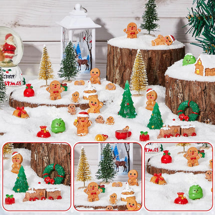 Sawysine 64 Pcs Christmas Miniatures Figurines Santa Xmas Garden Miniature Ornaments Kit Snowman Christmas Fairy Resin Ornaments Pine Tree for Christmas Garden Accessories(Gingerbread Man)