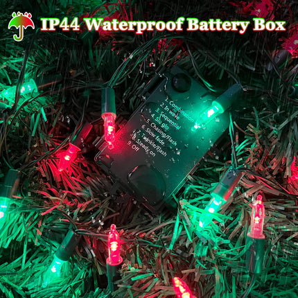 4 Pack 50 LED Christmas Lights Battery Operated, 16FT Waterproof Fairy Twinkle String Lights with 8 Modes & Timer for Indoor Outdoor Xmas Tree Garden Holiday Birthday Wedding Decorations (Red & Green)
