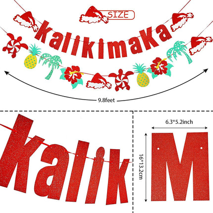 3 Pieces Mele Kalikimaka Banner Hawaiian Christmas Garland Glittering Winter Holiday Party Banner Decor Supplies Mantle Family Home Pre-Strung Decor