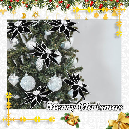 6 Pcs Large Christmas Flowers Black Poinsettia Flowers 13 Inch Artificial Christmas Tree Flowers with Stem Black Faux Flower Christmas Ornaments for Xmas Wreath Wedding Party Decoration