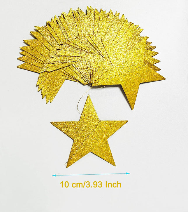 3-Pack,Gold Star Garland, Golden Christmas Galaxy Banner, Twinkle Twinkle Little Star Garland Christmas Garland, Christmas Decor, Gold Baby Shower (4 inch in Diameter,13 Feet)