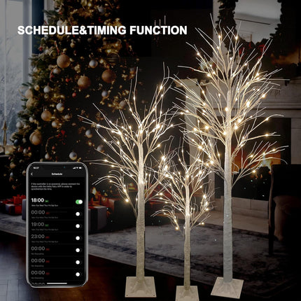4FT 5FT 6FT Christmas Tree with Lights, 3PACK Smart Lighted Birch Tree with APP Home Decor, Warm White, Timing, Dimmer, Group Control, Music Sync, Christmas Room Decorations Indoor/Outdoor Use