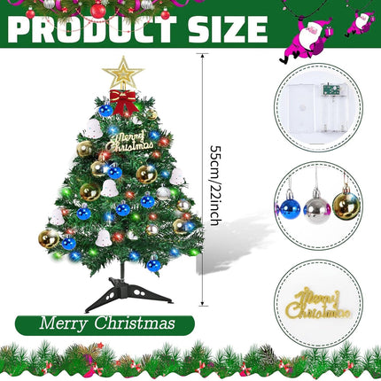 Mini Christmas Tree with Lights,Tabletop Christmas Tree, 2Ft Green Christmas Tree with Boxes for DIY Christmas Decorations(Bells, Christmas Balls,Star) Xmas Home Party Decor