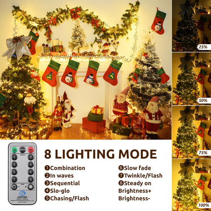 Cluster Lights Christmas, 400 Led Christmas Lights 49FT Fairy Lights Green Wire 8 Modes Cluster Lights Timer Remote Plug in Twinkle Fairy Lights for Bedroom Xmas Tree Garland Window Party