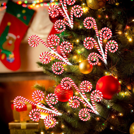 12 Pcs 16 Inch Red White Christmas Tree Picks Decoration Candy Cane Woolen Curly Pick Lollipop Large for Xmas Tree Topper Decor Home Vase Filler Craft Wreath Holiday Party Ornament Garland