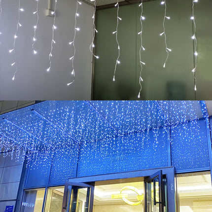 LED Icicle Lights, 13FT 96 LEDs 8 Modes Window Curtain Extendable Fairy Christmas Ceiling Dangling Hanging Twinkle Memory Lights for Party Home Decorations Outdoor Indoor (Cool White, 4M)