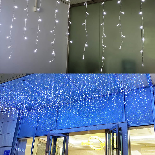 LED Icicle Lights, 13FT 96 LEDs 8 Modes Window Curtain Extendable Fairy Christmas Ceiling Dangling Hanging Twinkle Memory Lights for Party Home Decorations Outdoor Indoor (Cool White, 4M)