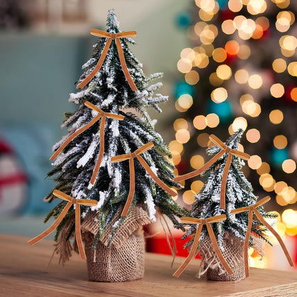 FOTN 26 Pcs Velvet Christmas Bows Flocked Christmas Ornaments Christmas Ribbon Bows for Tree Wreath Door Garland Home Decor Outdoor Indoor (Khaki)