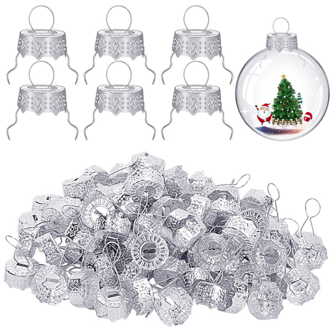 moonoom 100 Pieces Round Christmas Ornament Caps, Christmas Replacement Ornament Hangers Caps for Christmas Tree, Porcelain, Ceramic or Glass DIY Decorations (Silver-1/2inch)