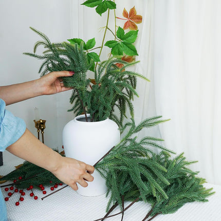 12 PCS Norfolk Pine Stems 18 Inch Christmas Norfolk Pine Branches Artificial Christmas Stems Faux Christmas Greenery for Xmas Norfolk Pine Garland Wreath Christmas Tree Home Decor