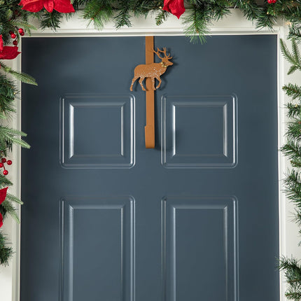 Glitzhome 2 Pack Wreath Door Hanger Over The Door Metal Wreath Hooks for Front Door, Christmas Wreath Holder with Tree & Reindeer