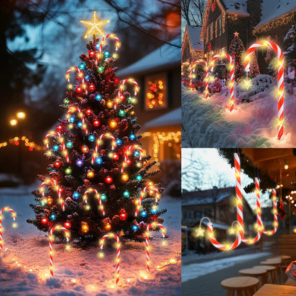 24 Pack Outdoor Christmas Decorations, Solar Christmas Lights Outdoor Waterproof Stakes, Two Set of 12 Solar Candy Cane Pathway Lights, Solar Christmas Decorations Outdoor Christmas Solar Lights Yard
